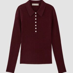 NWT Everlane The Ultrafine Merino Ribbed Long-Sleeved Polo (Burgundy)